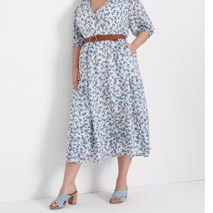 2 For $30 Lane Bryant Floral Print Puff Sleeve Dress Blue Flowers  18 #1135862